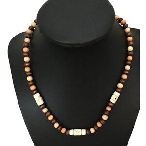 Wooden Bead and Vegetable Ivory or Tagua Necklace